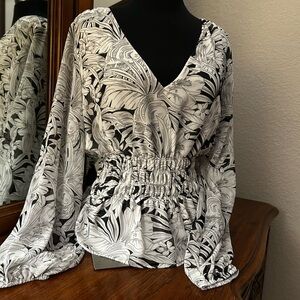 White House Black Market Black and White Patterned Blouse